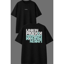 Vsrn Lınk Park Tasarım Ön Arka Baskılı Siyah Oversize T Shirt
