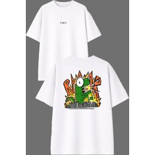 Vsrn Şehir Saldırısı Tasarım Ön Arka Baskılı Beyaz Oversize T Shirt