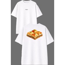 Vsrn Turkısh Baklava Tasarım Ön Arka Baskılı Beyaz Oversize T Shirt