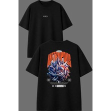 Vsrn Metropls Tasarım Ön Arka Baskılı Siyah Oversize T Shirt
