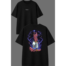 Vsrn Süper Güçlü Uzaylı Tasarım Ön Arka Baskılı Siyah Oversize T Shirt