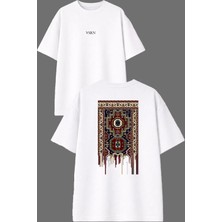 Vsrn Sökülen Halı Tasarım Ön Arka Baskılı Beyaz Oversize T Shirt