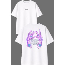 Vsrn Zombi El Tasarım Ön Arka Baskılı Beyaz Oversize T Shirt