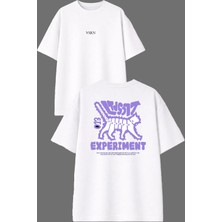 Vsrn Elektrikli Kedi Tasarım Ön Arka Baskılı Beyaz Oversize T Shirt