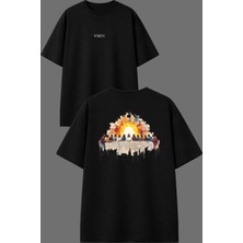Vsrn Son Akşam Yemeği Tasarım Ön Arka Baskılı Siyah Oversize T Shirt