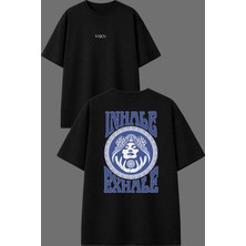 Vsrn Inhale Tasarım Ön Arka Baskılı Siyah Oversize T Shirt
