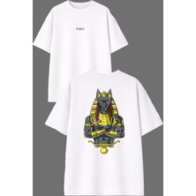 Vsrn Mısır Şovalye Tasarım Ön Arka Baskılı Beyaz Oversize T Shirt