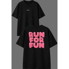 Vsrn Run For Tasarım Ön Arka Baskılı Siyah Oversize T Shirt