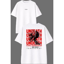 Vsrn Undeath Tasarım Ön Arka Baskılı Beyaz Oversize T Shirt
