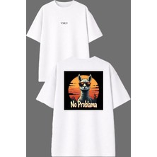 Vsrn No Problema Tasarım Ön Arka Baskılı Beyaz Oversize T Shirt