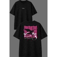Vsrn Uncher Tasarım Ön Arka Baskılı Siyah Oversize T Shirt