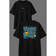 Vsrn Pra Lord Tasarım Ön Arka Baskılı Siyah Oversize T Shirt