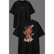 Vsrn Süper Kaslı Adam Tasarım Ön Arka Baskılı Siyah Oversize T Shirt
