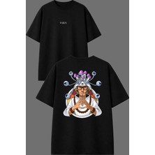 Vsrn 8 Gözlü Adam Tasarım Ön Arka Baskılı Siyah Oversize T Shirt