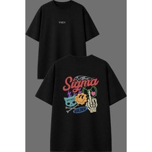 Vsrn Sigma Insan Tasarım Ön Arka Baskılı Siyah Oversize T Shirt