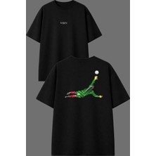 Vsrn Yeşil Kaleci Tasarım Ön Arka Baskılı Siyah Oversize T Shirt