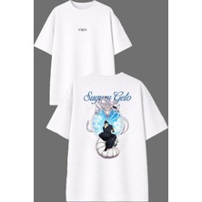 Vsrn Beyaz Ejder Tasarım Ön Arka Baskılı Beyaz Oversize T Shirt