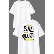 Vsrn Sal Mu Tasarım Ön Arka Baskılı Beyaz Oversize T Shirt