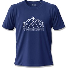 North Whiskers Weekend Forecast 100% Chance of Camping Baskılı %100 Pamuklu Unisex Lacivert Kamp Tişörtü