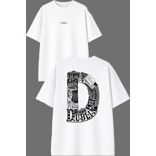 Vsrn Dubli D Tasarım Ön Arka Baskılı Beyaz Oversize T Shirt