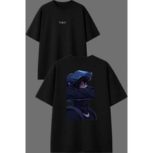 Vsrn Yakışıklı Anime Motorcu Tasarım Ön Arka Baskılı Siyah Oversize T Shirt