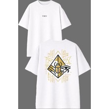 Vsrn Mısırca Işaretler Tasarım Ön Arka Baskılı Beyaz Oversize T Shirt