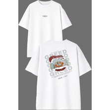 Vsrn Altın Dudak Tasarım Ön Arka Baskılı Beyaz Oversize T Shirt