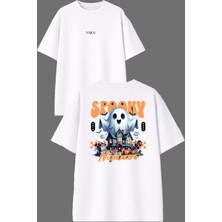 Vsrn Hayalet Korkunç Tasarım Ön Arka Baskılı Beyaz Oversize T Shirt