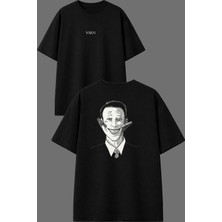 Vsrn Zorla Gülmek Tasarım Ön Arka Baskılı Siyah Oversize T Shirt