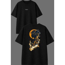 Vsrn Huzurlu Hayat Tasarım Ön Arka Baskılı Siyah Oversize T Shirt