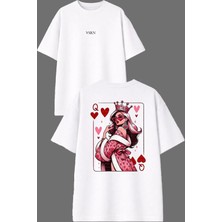 Vsrn Prenses Iskambil Tasarım Ön Arka Baskılı Beyaz Oversize T Shirt