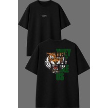 Vsrn Tiger They Tasarım Ön Arka Baskılı Siyah Oversize T Shirt