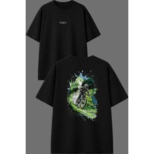 Vsrn Manzarada Cross Tasarım Ön Arka Baskılı Siyah Oversize T Shirt