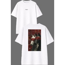 Vsrn Gözleri Bağlı At Halı Tasarım Ön Arka Baskılı Beyaz Oversize T Shirt