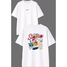 Vsrn Sigma Insan Tasarım Ön Arka Baskılı Beyaz Oversize T Shirt