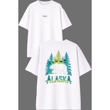 Vsrn Alaska Ayı Tasarım Ön Arka Baskılı Beyaz Oversize T Shirt