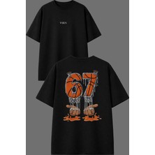 Vsrn 67 Basket Tasarım Ön Arka Baskılı Siyah Oversize T Shirt