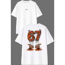Vsrn 67 Basket Tasarım Ön Arka Baskılı Beyaz Oversize T Shirt
