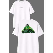 Vsrn Uzaylı Alıe Tasarım Ön Arka Baskılı Beyaz Oversize T Shirt