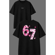 Vsrn Six Seven Tasarım Ön Arka Baskılı Siyah Oversize T Shirt