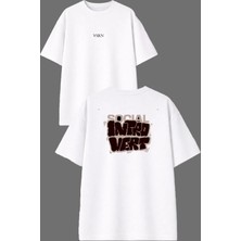 Vsrn Vert Socıal Tasarım Ön Arka Baskılı Beyaz Oversize T Shirt