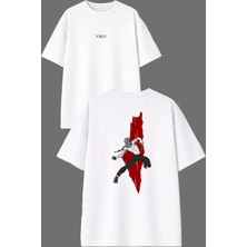 Vsrn Taş Atan Adam Tasarım Ön Arka Baskılı Beyaz Oversize T Shirt