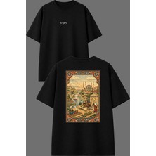Vsrn Eski Çağ Işleme Halı Tasarım Ön Arka Baskılı Siyah Oversize T Shirt