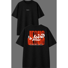 Vsrn Jesus Is Love Tasarım Ön Arka Baskılı Siyah Oversize T Shirt