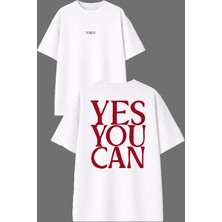 Vsrn Yes You Tasarım Ön Arka Baskılı Beyaz Oversize T Shirt