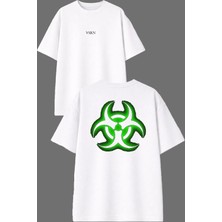 Vsrn Yeşil Dna Formu Tasarım Ön Arka Baskılı Beyaz Oversize T Shirt