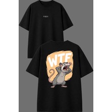 Vsrn Wtfff Tasarım Ön Arka Baskılı Siyah Oversize T Shirt