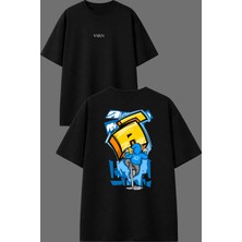 Vsrn Grafiti Sanatçısı Tasarım Ön Arka Baskılı Siyah Oversize T Shirt