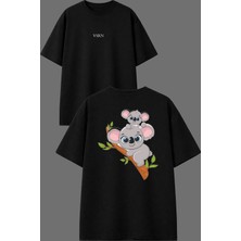Vsrn 2 Kuala Ağaçta Tasarım Ön Arka Baskılı Siyah Oversize T Shirt