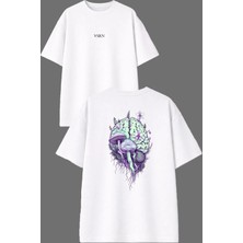 Vsrn Beyin Mantarlı Tasarım Ön Arka Baskılı Beyaz Oversize T Shirt